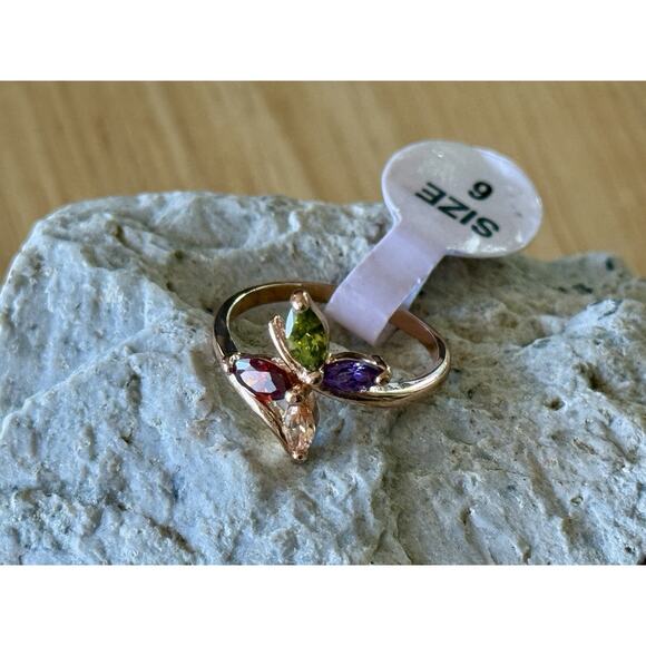 Crystals By‎ Swarovski 14k Gold Overlay 4 Stone Marquise Multicolor Ring NEW - Picture 3 of 7